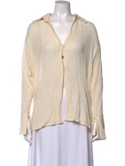 Pre-owned Savannah Morrow The Label Silk V-neck Top In Neutrals