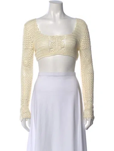 Pre-owned Savannah Morrow The Label Square Neckline Long Sleeve Crop Top W/ Tags In Neutral