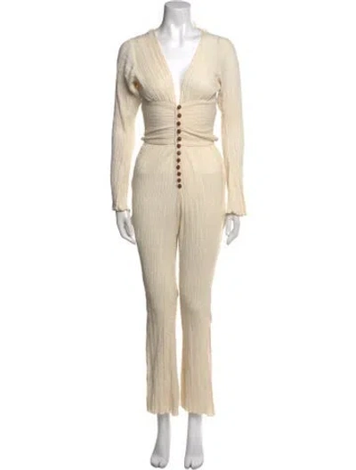 Pre-owned Savannah Morrow The Label V-neck Jumpsuit In Neutral
