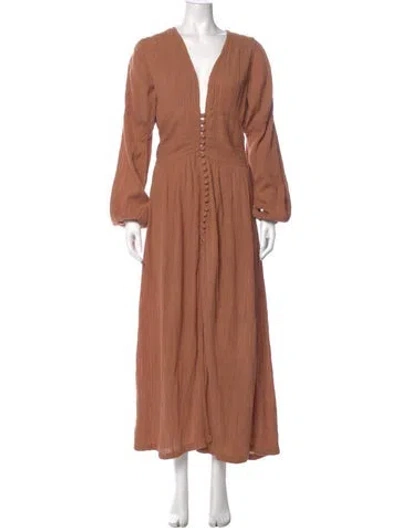 Pre-owned Savannah Morrow The Label V-neck Long Dress In Brown