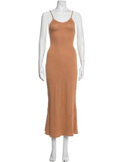 Pre-owned Savannah Morrow The Label V-neck Long Dress In Brown