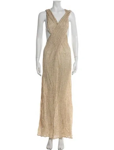 Pre-owned Savannah Morrow The Label V-neck Long Dress W/ Tags In Neutral