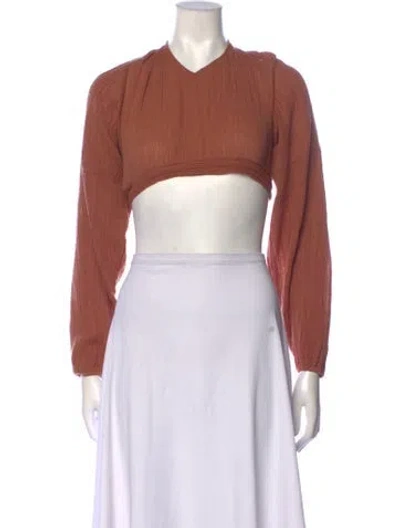 Pre-owned Savannah Morrow The Label V-neck Long Sleeve Crop Top In Brown