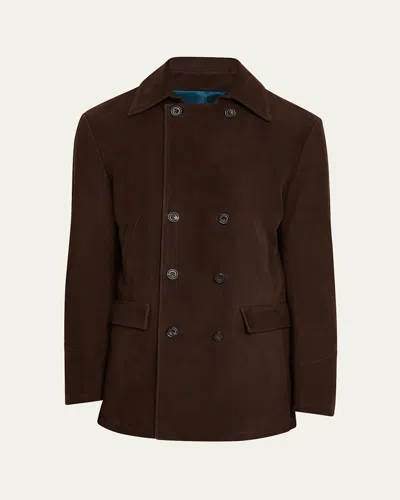 Savas Men's Condor Calfskin Peacoat In Dark Brown