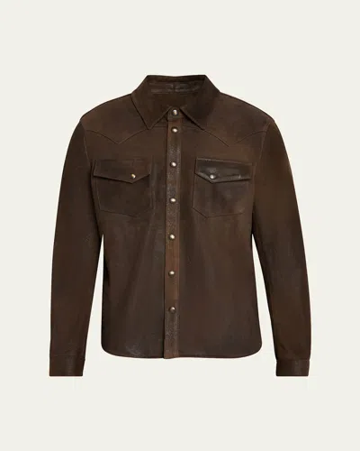 Savas Men's Lowry Leather Overshirt In Caraway