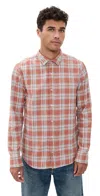 Save Khaki Japanese Slub Flannel Shirt Burnt Orange In Orange