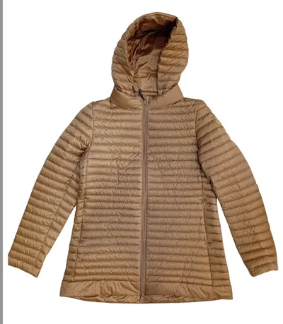 Save The Duck 100 Grams Long Jacket With Hood Woman  Stardust Beige In Nude