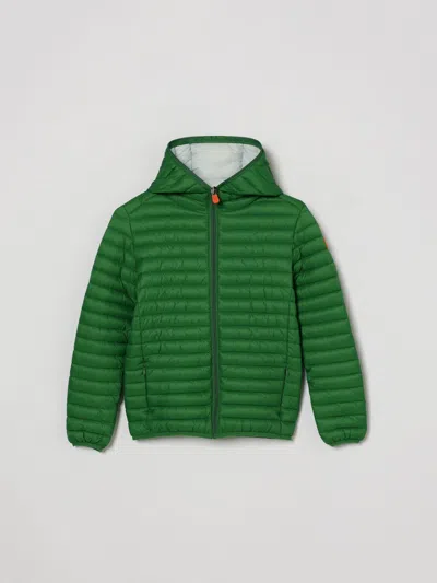 Save The Duck Kids'  Nylon Down Jacket With Hood In Green