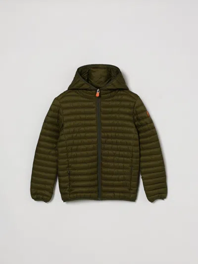 Save The Duck Kids'  Nylon Down Jacket With Hood In Green