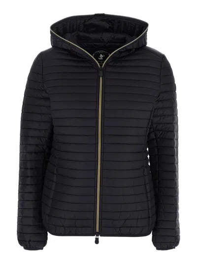 Save The Duck 'alexa' Black Down Jacket With Hood And Quilted Design In Tech Fabric Woman