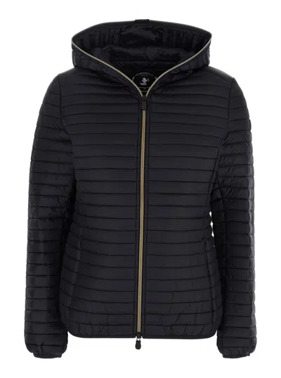 SAVE THE DUCK ALEXA BLACK DOWN JACKET WITH HOOD AND QUILTED DESIGN IN TECH FABRIC WOMAN