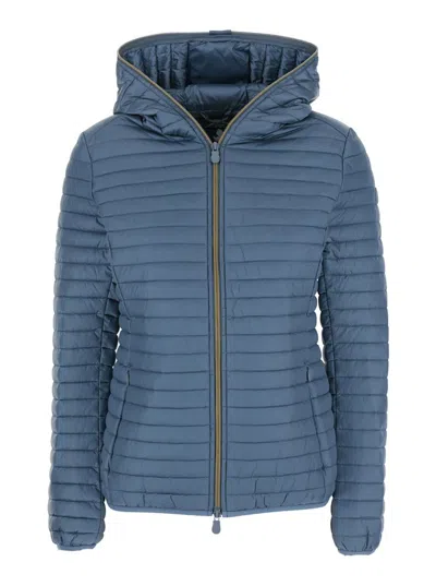 SAVE THE DUCK 'ALEXA' GREY DOWN JACKET WITH HOOD AND QUILTED DESIGN IN TECH FABRIC WOMAN