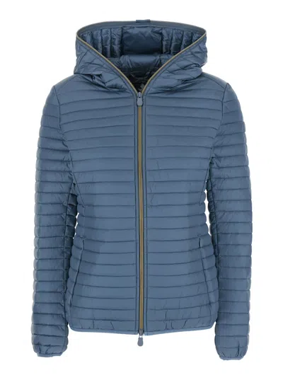 SAVE THE DUCK ALEXA GREY DOWN JACKET WITH HOOD AND QUILTED DESIGN IN TECH FABRIC WOMAN