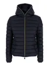 Save The Duck 'alexis' Blue Hooded Down Jacket With Tonal Logo Print In Shiny Nylon Woman In Blu