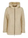 Save The Duck Alima Beige Down Jacket With Tone-on-tone Logo Patch On The Sleeve In Tech Fabric Woman In Neutrals