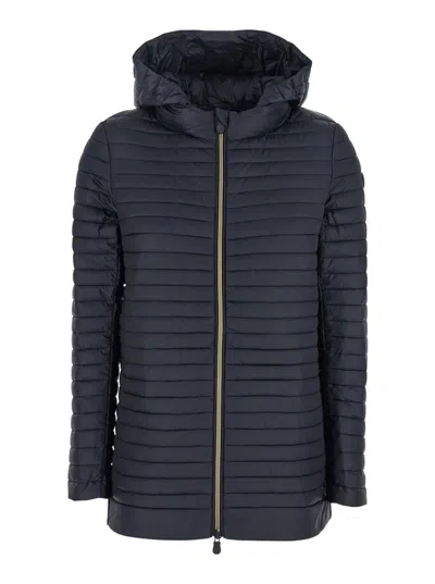 SAVE THE DUCK 'ALIMA' BLACK DOWN JACKET WITH TONE-ON-TONE LOGO PATCH ON THE SLEEVE IN TECH FABRIC WOMAN