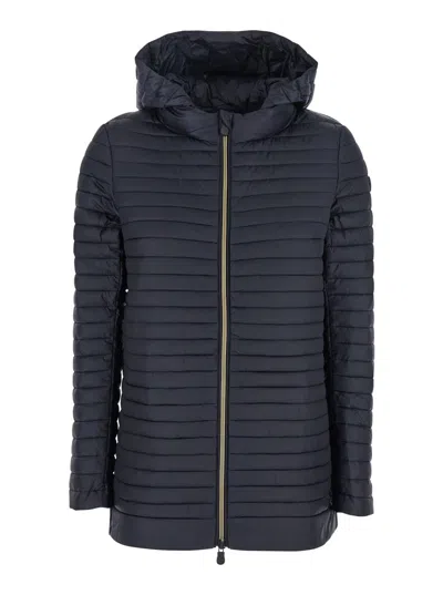 Save The Duck 'alima' Black Down Jacket With Tone-on-tone Logo Patch On The Sleeve In Tech Fabric Woman