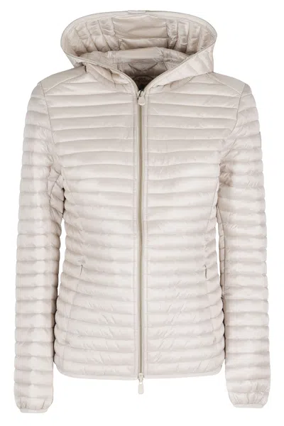 Save The Duck Beige Alexa Hooded Quilted Polyester Down Jacket In White