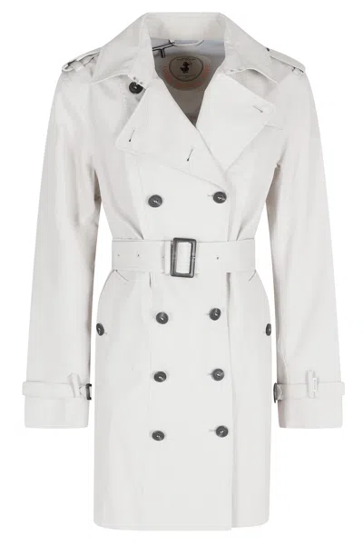 Save The Duck Beige Audrey Double-breasted Lapels Polyester Trench Coat In White