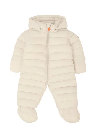 Save The Duck Beige Down Jacket For Babykids With Logo In Neutral