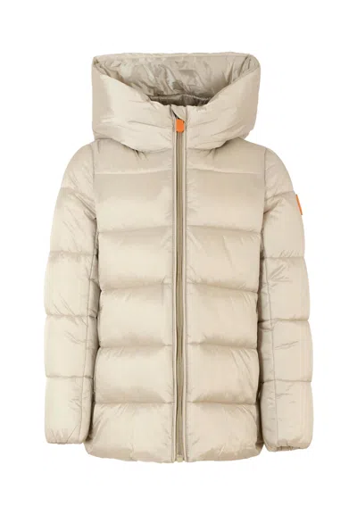 SAVE THE DUCK BEIGE GRACIE DOWN JACKET FOR GIRL WITH LOGO
