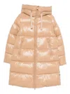 Save The Duck Beige Shiny Puffer Coat With Quilted Design In Brown