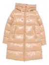 Save The Duck Beige Shiny Puffer Coat With Quilted Design In Brown