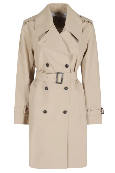 Save The Duck Beige Talya Double-breasted Waist Belt Polyester Trench Coat In Multi