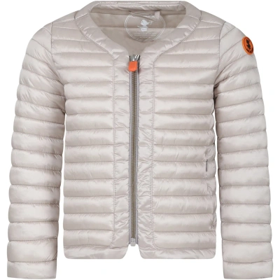 Save The Duck Kids' Beige Vela Down Jacket For Girl With Logo In Neutrals
