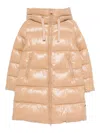 Save The Duck Beige Shiny Puffer Coat With Quilted Design In Brown