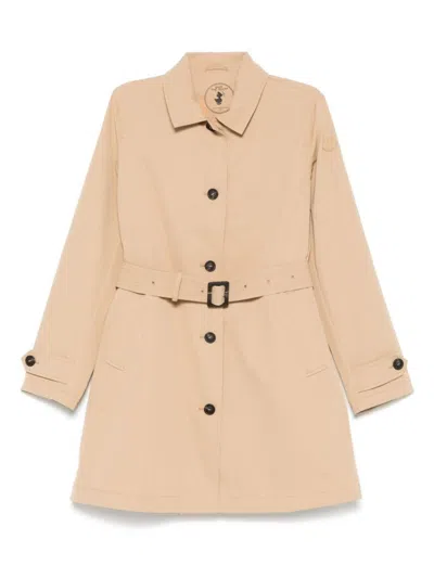 Save The Duck Belted Light Beige Coat With Tailored Features