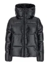 Save The Duck Biddy Black Down Jacket With Hood And Logo Patch On The Sleeve In Tech Fabric Man In Black