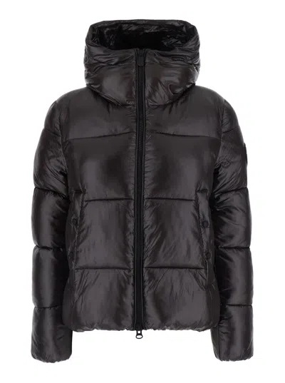 Save The Duck Biddy Down Jacket With Fixed Hood And Logo Sleeve Patch In Black