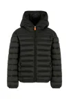 Save The Duck Black Dony Down Jacket For Boy With Logo In Black