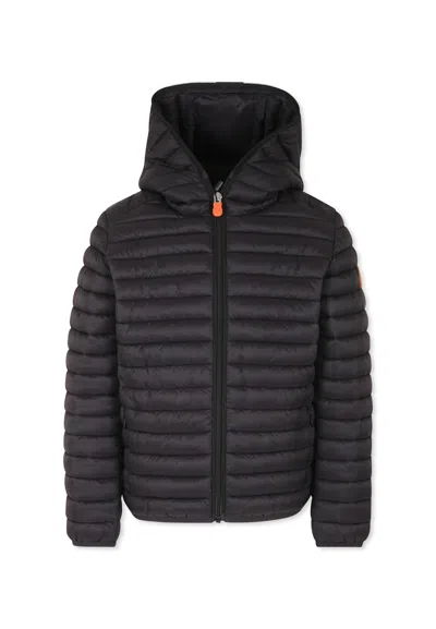 Save The Duck Kids' Black Down Jacket For Boy With Logo