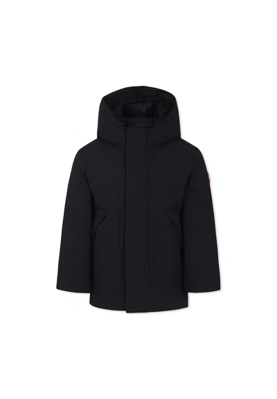 Save The Duck Kids' Black Down Jacket For Boy With Logo In Green