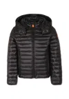 Save The Duck Black Down Jacket For Girl With Logo