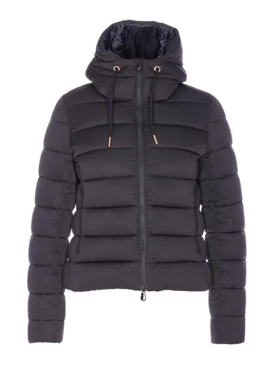 SAVE THE DUCK BLACK DOWN JACKET WITH FRONTAL ZIP CLOSURE