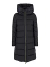 Save The Duck Lysa Black Long Down Jacket With Logo Detail In Shiny Fabric Woman In Black