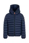 Save The Duck Blue Down Jacket For Boy With Logo In Blue