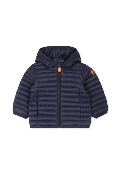Save The Duck Blue Down Jacket For Baby Boy With Logo