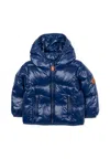 Save The Duck Blue Down Jacket For Baby Boy With Logo In Blue