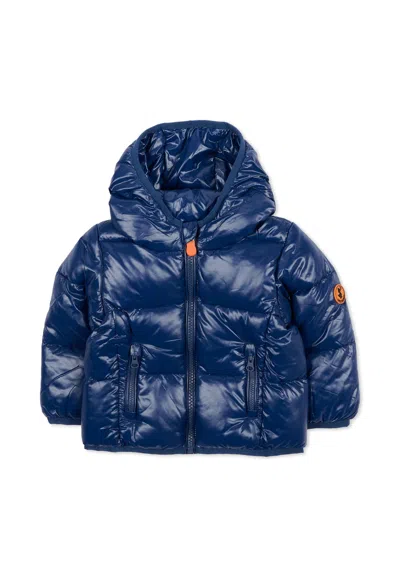 Save The Duck Blue Down Jacket For Baby Boy With Logo