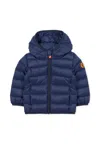 Save The Duck Blue Down Jacket For Baby Boy With Logo In Blue