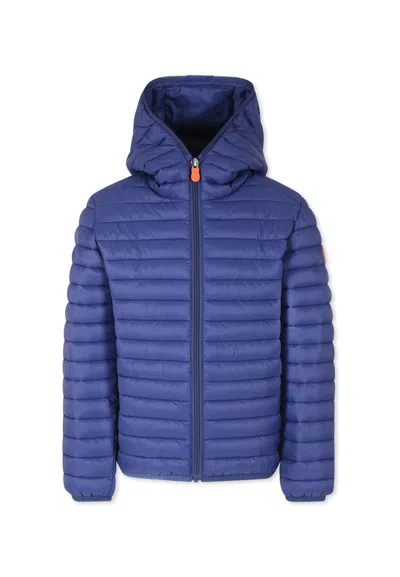 Save The Duck Kids' Blue Down Jacket For Boy With Logo