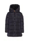 Save The Duck Blue Down Jacket For Girl With Logo In Black