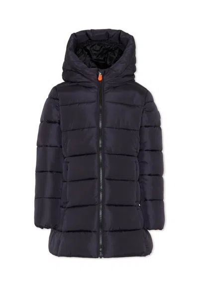 Save The Duck Kids' Blue Down Jacket For Girl With Logo In Black