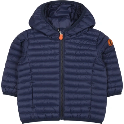 Save The Duck Blue Nene Down Jacket For Baby Boy With Logo