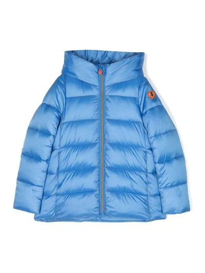 Save The Duck Kids' Blue Padded Jacket With Hood For Girls