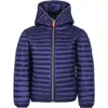 Save The Duck Blue Down Jacket For Girl With Logo In Blue